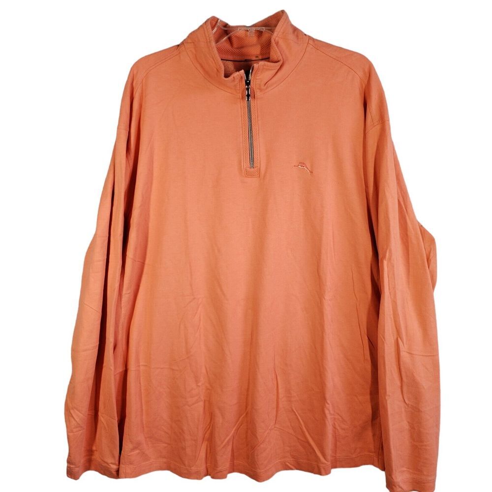 Tommy Bahama Men's 2XL Pullover 1/4 Zip Orange Long Sleeve‎ Logo Pima Cotton